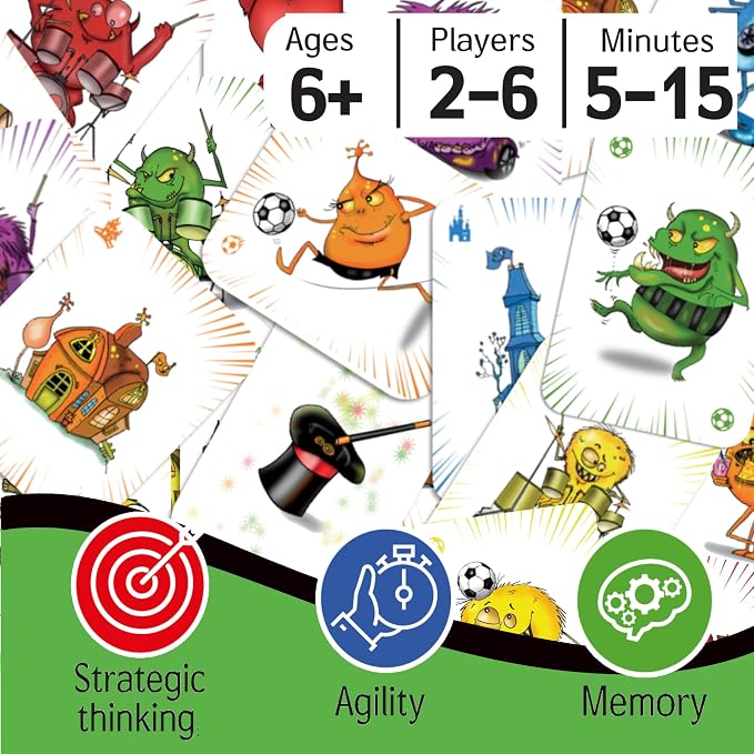 Speedy Monsters-Card Games for Kids Ages 4-8, Fast-Paced Monster Match Game | Two Games in a Box. No Reading Required. No Turns, Simultaneous Play. Builds Agility, Memory & Pattern Skills. 2-6 Players