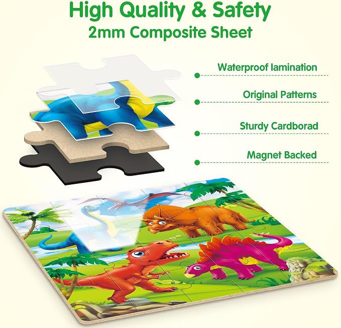 SYNARRY Magnetic Dinosaur Puzzle for Kids Ages 3-5, Travel Dinosaur Toys | 20-Piece Magnetic Travel Puzzle for Kids Ages 4-6, Car Airplane Road Trip Activities, Quiet Toys, Dinosaur Gifts for Kids