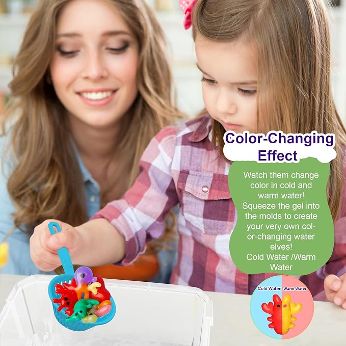 Kiditos Color-Changing Magic Water Elf Kit for Kids, DIY Craft Kit | 8 Gels & 10 Molds, Magic Aqua Fairy Water Gel Kit, STEM Science Activity, Party Favors & Birthday Gifts for Kids Ages 3+