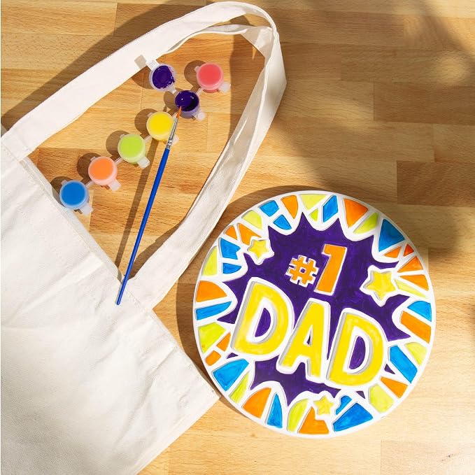 Creative Roots Paint Your Own #1 Dad Stepping Stone, Paintable Ceramic 7 in. Stone, Includes 6 Acrylic Paints & Paintbrush, Great Arts and Crafts for Kids Ages 8-12