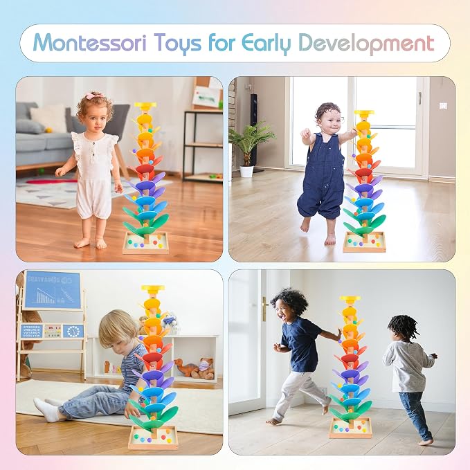 Wooden Marble Run Music Tree Montessori Toy for Ages 3+ Ball Drop Toy | Montessori Toys Rainbow Marble Run Learning Game Creative Color Sorting Toy Birthday Gift for Boys and Girls Ages 3+