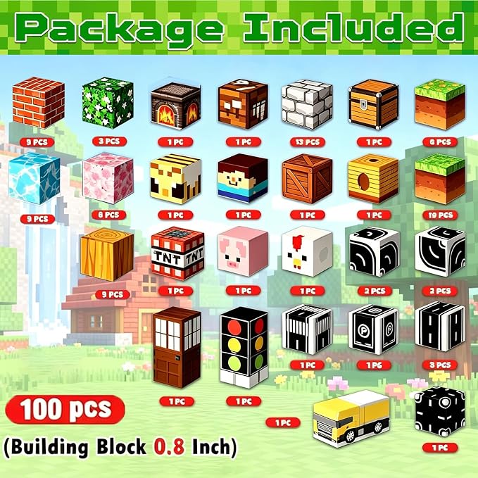 Magneverse 100 PCS 0.8in Magnetic Blocks - Magnet Toys & Magnetic Building Blocks Cubes, Stacking Magnets, STEM Toys for School Acitivities, Birthday Gifts for Boys Age 3+ Years Old (Theme: Forests)