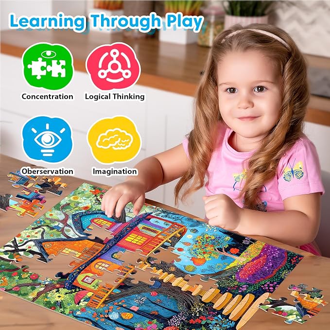 4-Pack 100 Piece Puzzles - Cakes Tree House Cats Puzzle for Kids Ages 4-8 8-10, 100 Piece Jigsaw Puzzle for Adults Seniors Children Learning Educational Puzzles Toys Birthday Xmas Gifts for Girls Boys