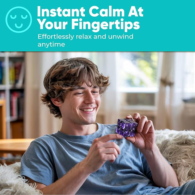 BunMo 2 Pack Infinity Fidget Cube – Pocket Fidget Toys for Kids & Adults – Quiet Folding Desk Fidget with Smooth Hinges, Durable ABS, Portable Sensory Cube