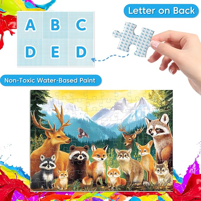 Jeacirio Kids Puzzles Ages 5-8 - Wild Animals Puzzles 100 Piece Jigsaw Puzzles for Kids Ages 4-6 Toddler Puzzle, World of Animals Collection Puzzles Gift Educational Toys for Boys and Girls 4-Pack