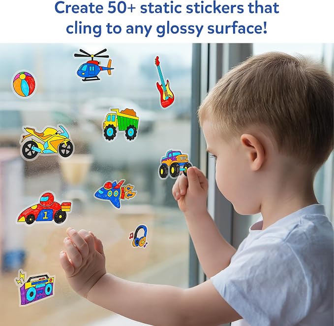 Skillmatics Color Clingz – Cars, Sports, Dinos & More, Reusable Stickers | 50+ DIY Stickers, Travel Toys, Mess-Free, Window Art & Craft Kit, Gifts for Toddlers, Girls & Boys Ages 3, 4, 5, 6, 7