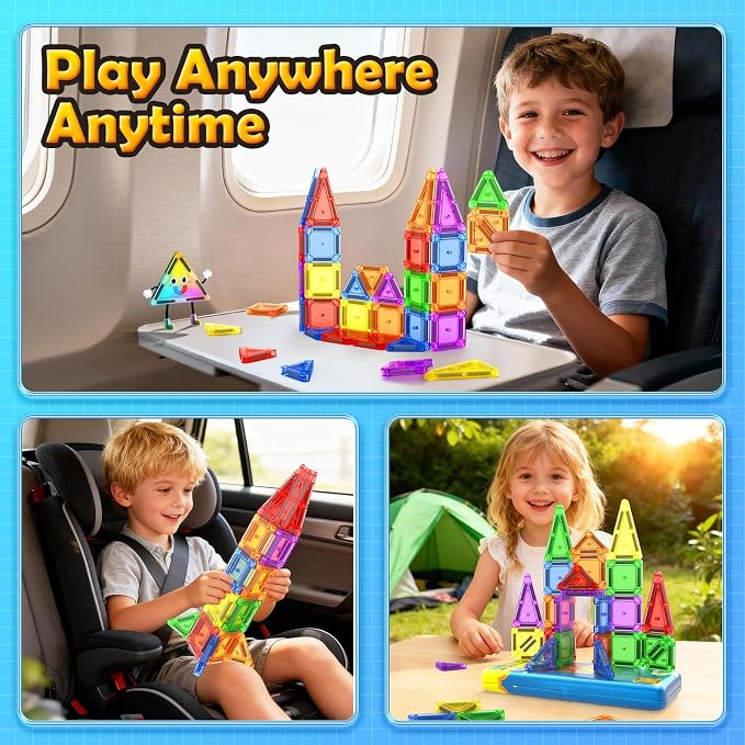 Magnetic Tiles Travel Essential Toys-Magnetic Blocks Building Kids Toys | Toddler Travel Toys, Travel Magnetic Tiles, Mini Magnetic Tiles, Classroom Must Haves, Outdoor STEM Toys, Montessori