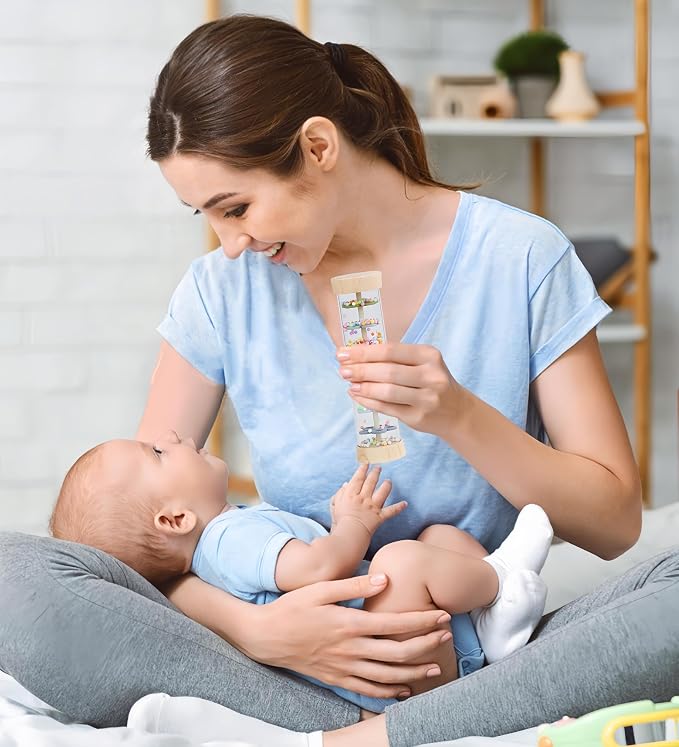 Oneshow Wooden Rain Stick Montessori Toys for Baby 12-36 Months, Rainmaker | Rain Sticks for Kids, Baby Rattle Shaker Sensory Toy with Calming Rain Sounds, Educational Gifts for Toddler Boys Girls, 6.8"