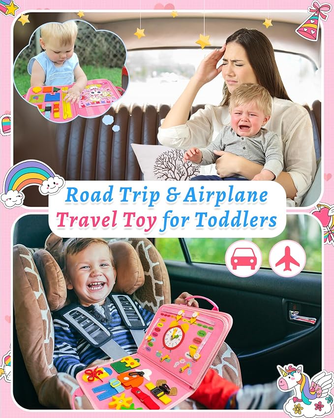 Busy Board Montessori Toys for Toddler Girl Birthday Gift Busy Book | Airplane Car Travel Toy, Learning Educational Toys, Activity Book, Toddler Activities, Sensory Toys, Fine Motor Skills
