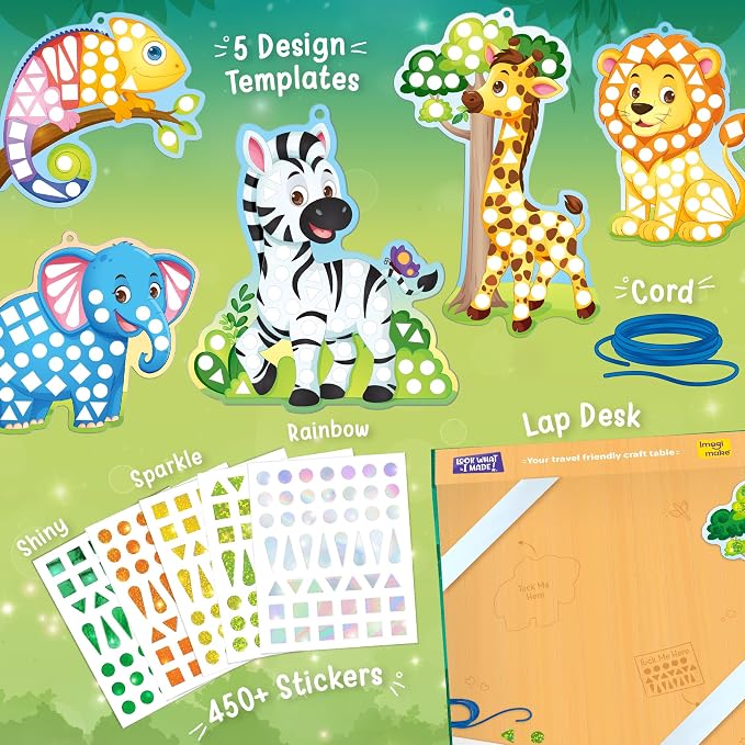 Imagimake Mirror Mosaic - Animals, 5 Templates, 450+ Stickers | Mess-Free Craft Activity, Screen-Free Creative Art Kit for Kids, Birthday Gift for Boys & Girls Ages 3,4,5,6,7 Years Old