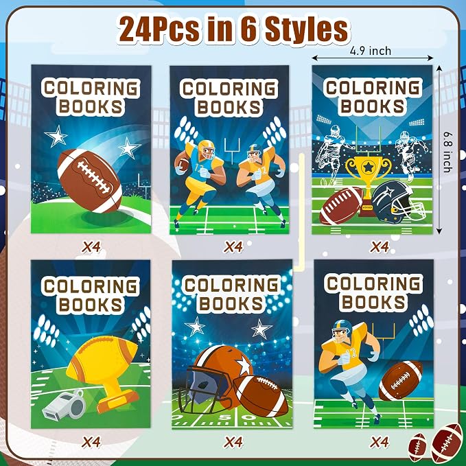 24Pcs Football Coloring Books Sport Themed DIY Color-in Pages | Football Helmet Glove Trophy, Drawing Booklet Bulk, Party Favors, Gifts, Classroom Reward, School Supplies, Art Activity