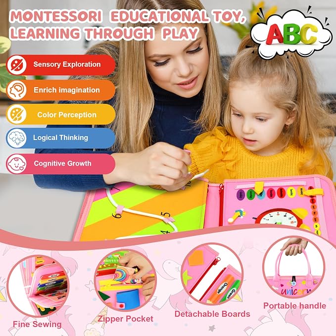 Busy Board Montessori Toys for Children,Felt Sensory Activity Board Sorting Toy for Kids