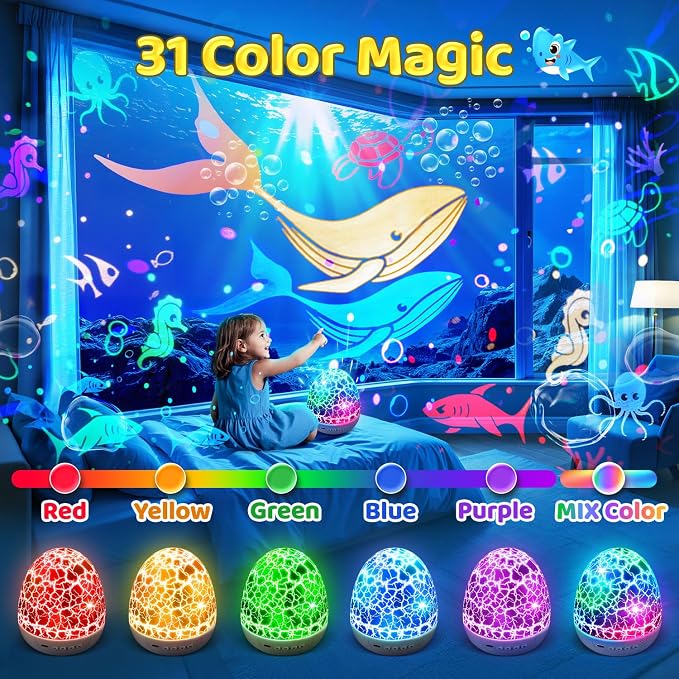 Strayou Sensory Toys for Kids with Autism 31 Colors Night Light Projector | Sound machine for Sleep 15 White Noise Baby Toys for 1,2,3,4,5 year old Boys Toddlers Kids Dinosaur Egg Light Calming Corner