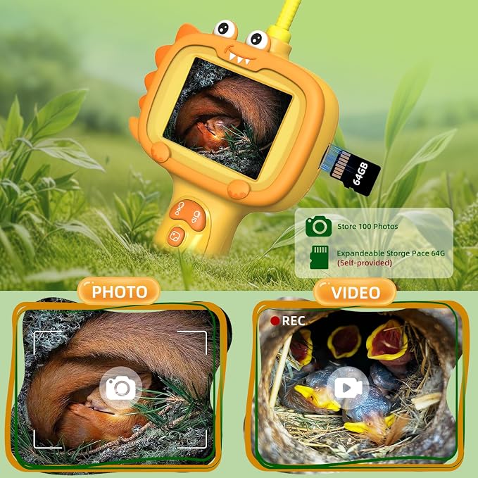 Daxiongmao Borescope Camera with Light for Kids | STEM Science Educational Toy for 3 4 5 6 7 8 9 10 Years Old Boys & Girls | Birthday Gift for Outdoor Adventures & Nature Discovery（Orange）