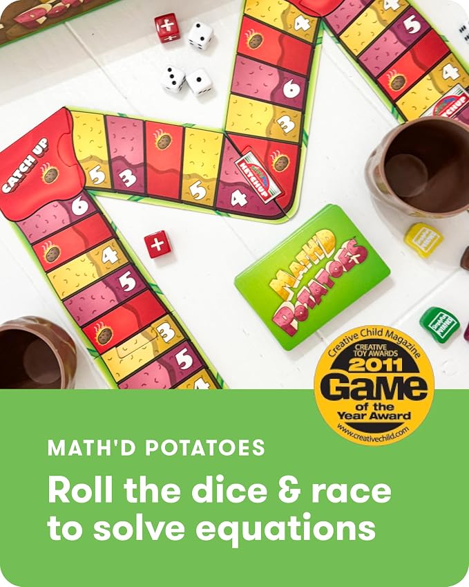 SimplyFun Math’d Potatoes Board Game, Math Game for Kids Ages 8+, Educational Dice Game with Addition and Subtraction - Fun Math Challenge for 2-4 Players