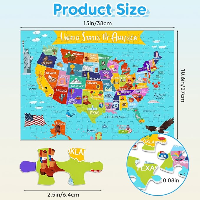 Jeacirio 4 Pack 100 Piece Puzzles for Kids Ages 4-6 6-8 8-10, Educational Jigsaw Puzzles for Kids, USA Map Ocean Animals Space Wild Animals Puzzle Set, Learning Toys Gifts for Boys Girls