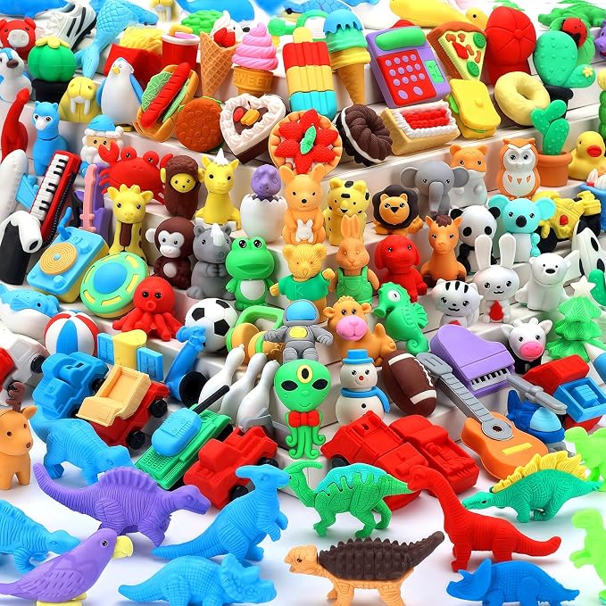 URSKYTOUS 121Pcs Animal Erasers Desk Pets for Kids Animal Pencil Erasers Bulk Puzzle Eraser Toys Gifts for Classroom Prizes,Game Reward,Treasure Box,Easter Egg Fillers,Goodie Bag Stuffer,Party Favors
