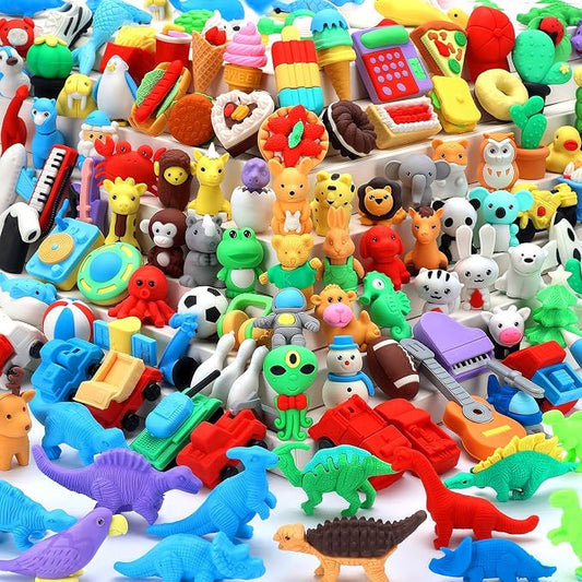 URSKYTOUS 121Pcs Animal Erasers Desk Pets for Kids Animal Pencil Erasers Bulk Puzzle Eraser Toys Gifts for Classroom Prizes,Game Reward,Treasure Box,Easter Egg Fillers,Goodie Bag Stuffer,Party Favors