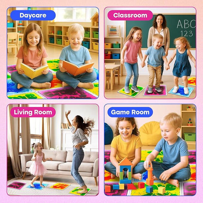 Sensory Floor Tiles for Kids Toddlers: 4Pack Liquid Sensory Mat Puzzle Pads | 12"x12" Colorful Autism Sensory Play Mat for Dancing Stepping Lava Tile Games, Daycare Sensory Room Preschool Must Have