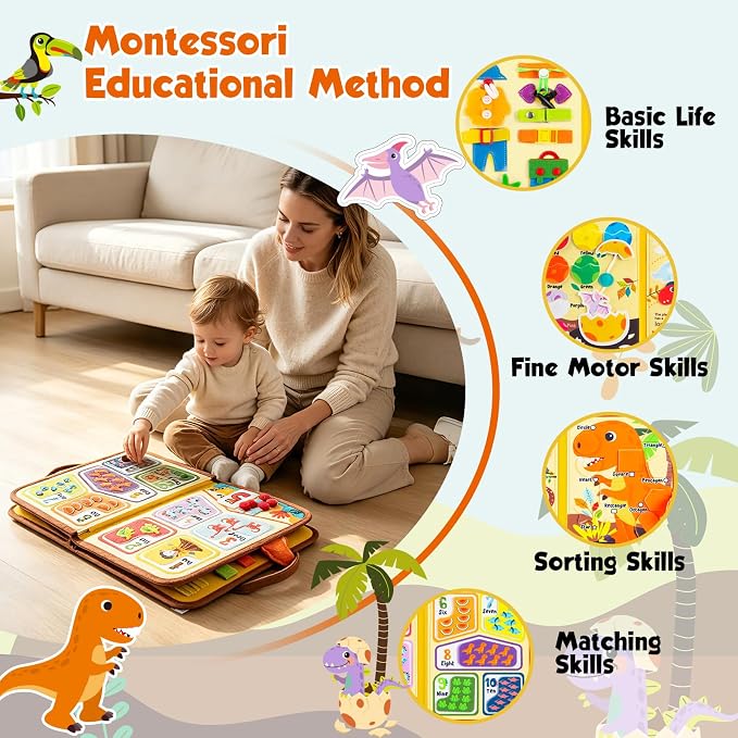 Busy Board Montessori Toys for 2 Year Old Boy Girl Birthday Gift Busy Book | Educational Learning Sensory Busy Book for Toddlers, Activity Books for Toddlers, Ages 2-4 Airplane Car Travel Toys