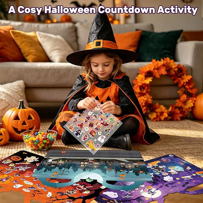 Elfew 3 Pack Halloween Reusable Sticker Books for Toddlers 2-4 | 3D Puffy Sticker Book for Kids Ages 3-5, Halloween Stickers for Kids, Halloween Gifts & Toys for Toddlers