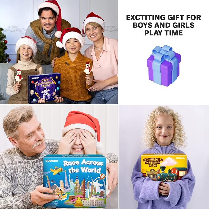 3 Learning Board Games for Kids 8-12 - Educational Trivia Cards Ages 6-8 | Travel United States - World Map - Explore Outer Space - Games Gift for Children Ages 4-8 and Teens