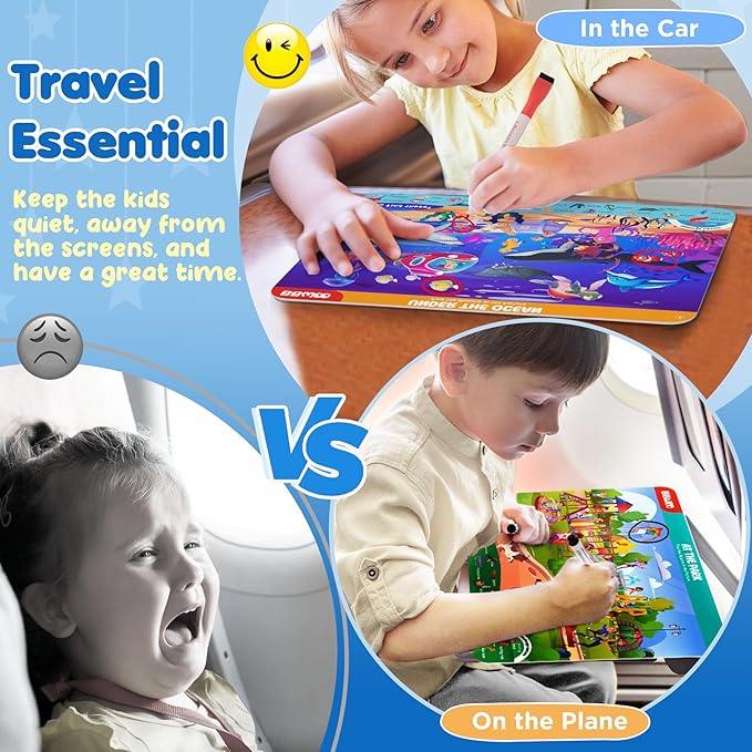 BBWOO Search and Find Activity Book, Reusable Travel Game Toys for Kids 3-8 | Car Airplane Road Trip Activities for Kids Games, Preschool Learning Activities, Educational Seek Game,Gifts for Boys Girls