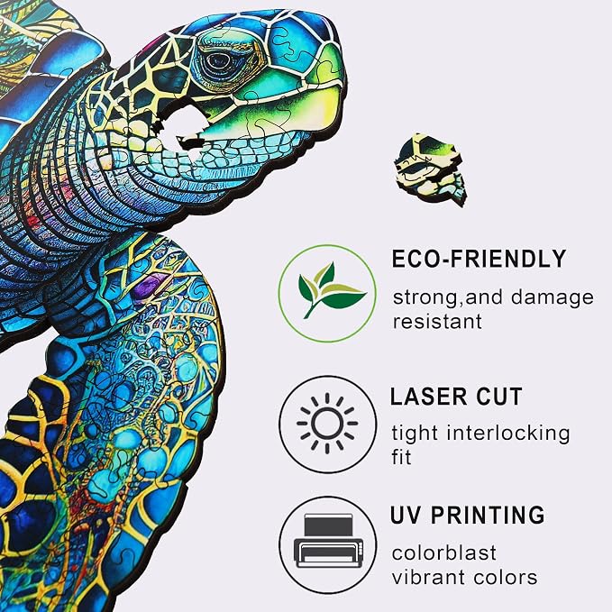 Mys Aurora Wooden Puzzles, Sea Turtle Jigsaw Puzzles 300 Pieces | 5MM Unique Shaped Wooden Puzzle for Adults and Kids, Family Game 11.3 x 13.8 Inch
