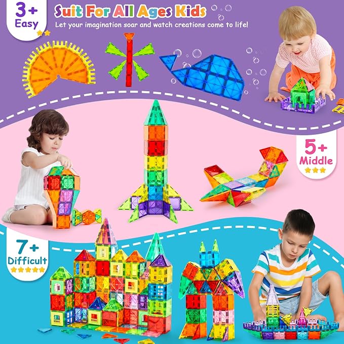 Dopyye 100 PCS Magnetic Building Tiles, Magnetic Block for Kids | Magnet Tiles STEM Educational Stacking Toys Gift with Storage Bag for Toddler Ages 3 4 5 6 7 8 9