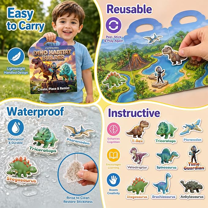 Large Reusable Jelly Sticker Books for Boys 4-8, Kids 3-6, 3 Sets | 3D Puffy Stickers | Sticker Activity Toy | Quiet Travel Toys | Screen-Free Play | Boys Gift Ages 3-8
