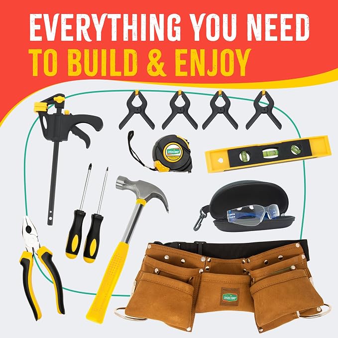 Deluxe Kids Tool Set | Real Tools with Tool Belt & Tool Box, Beginner Tool Kit for Boys & Girls Ages 6 & Up, Brown Ultimate Tool Set