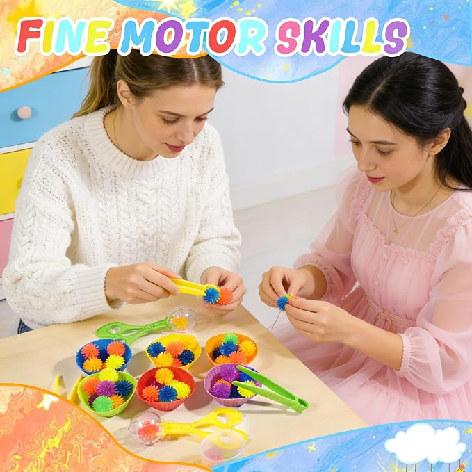 Bbiamsleep 78 Pcs Sensory Bin Filler Sensory Bin Items Fine Motor Skills | Light Box Manipulatives Include Colorful Hedge Balls Tweezers Scissors Clips Sorting Cup for Sorting Counting Training