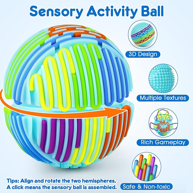 Sensory Fidget Toys for Kids, Sensory Activity Ball with 20 Strings, Sensory Toys for Autism ADHD Calming Focus Stress Relief, Travel Game Car Road Trip Airplane Activity Toys with Storage Bag