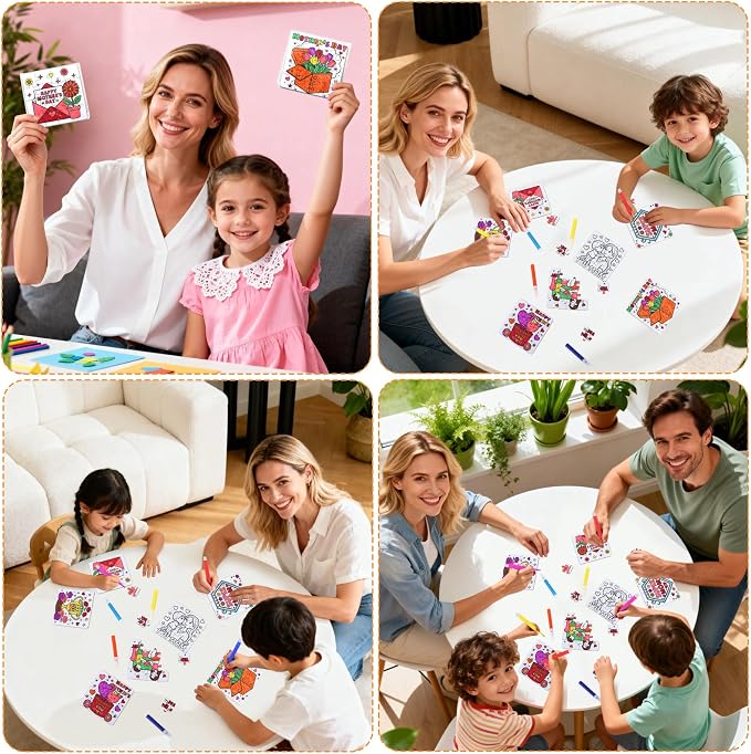 24 Set Mothers Day Crafts for Kids & Adults Classroom Bulk, Mother's Day Activities DIY Jigsaw Puzzle with Flower Bouquet Heart, Spring April Arts for School Gifts Coloring Games & Paper Toy Bulk