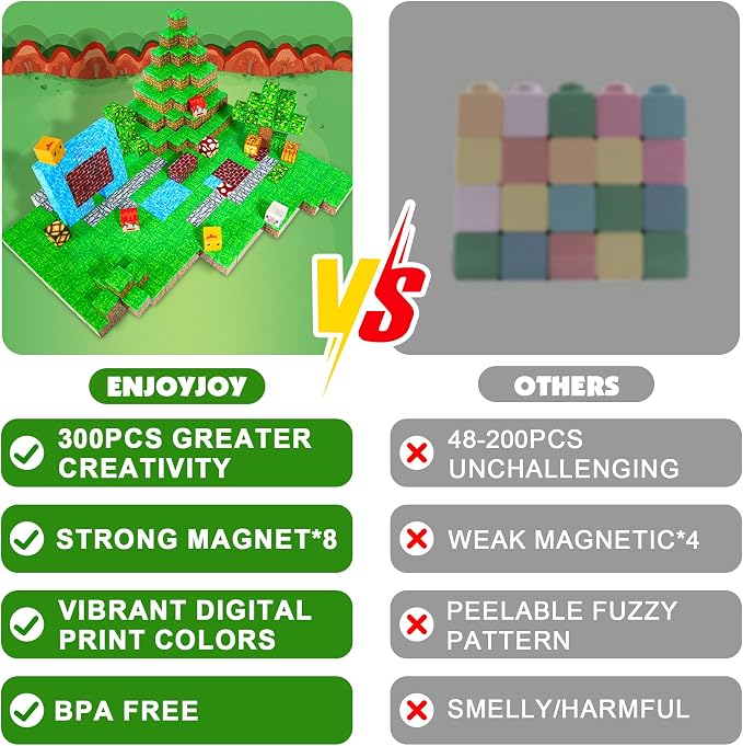 Enjoyjoy 300 PCS Magnetic Building Blocks - Montessori Stacking Construction Sensory Toys Magnets Cubes for STEM for Kids Ages 4-8 Boys Girls Christmas Birthday Gifts