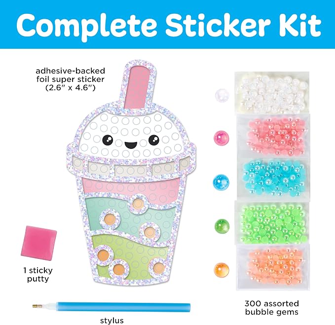 Creativity for Kids Bubble Gem Super Sticker: Bubble Tea - Boba Tea Crafts and Diamond Painting Kits for Kids, Mini Craft Kit and Summer Activities for Kids (Ages 6+)
