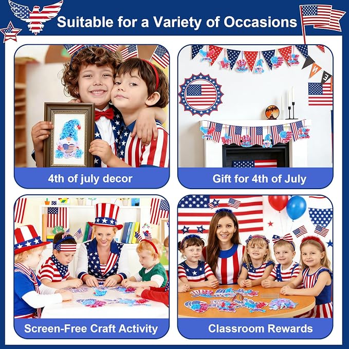 Fennoral 24 Pack 4th of July Craft Kit for Kids | Make You Own Patriotic Poke in Art DIY for 250th Anniversary of USA Independence Day Classroom Activities Party Decoration