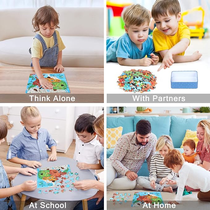 LELEMON United States Puzzles for Kids Ages 4-8,100 Pieces USA Fun America Animal Map Learning Educational Toys for Boys Girls