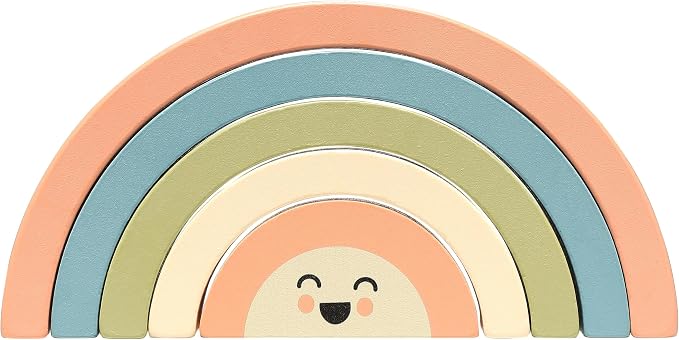 Pearhead Wooden Arch Rainbow Stacking Toy, Montessori Baby Stacker | Neutral Rainbow Arches, Sorting And Balancing Play, Fine Motor Practice, Nursery Decor, Baby Toddler Toys, Ages 12M+