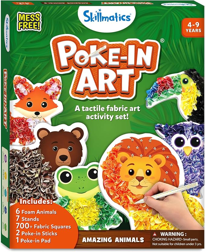 Skillmatics Poke-in Art – Animals, Wood Craft Kit, Gift for Boys & Girls | DIY Mess-Free Fun, Lion, Bear, Fox, Fine Motor Skills, Screen-Free, Travel Activity, Ages 4, 5, 6, 7, 8, 9