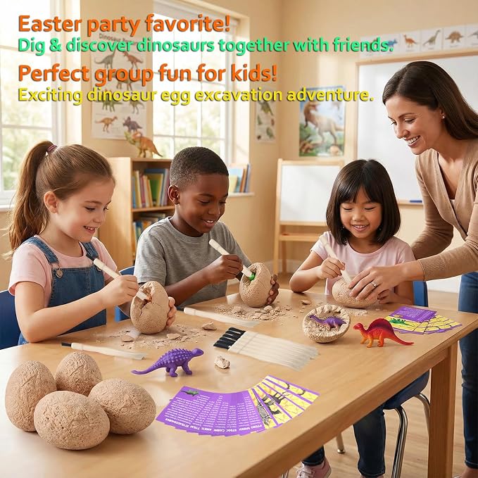Dino Eggs Dig Kit, 12 Pack Dinosaur Eggs Excavation Science Experiments Kits for Kids 4-12, Dinosaur Toys for 3 4 5 6 7 8 9 10 Year Old Boys Girls