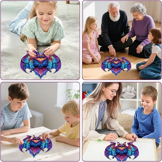 MEATRN Wooden Puzzles for Kids, Stained Glass Bat Wood Puzzles Adult, 503 Pcs
