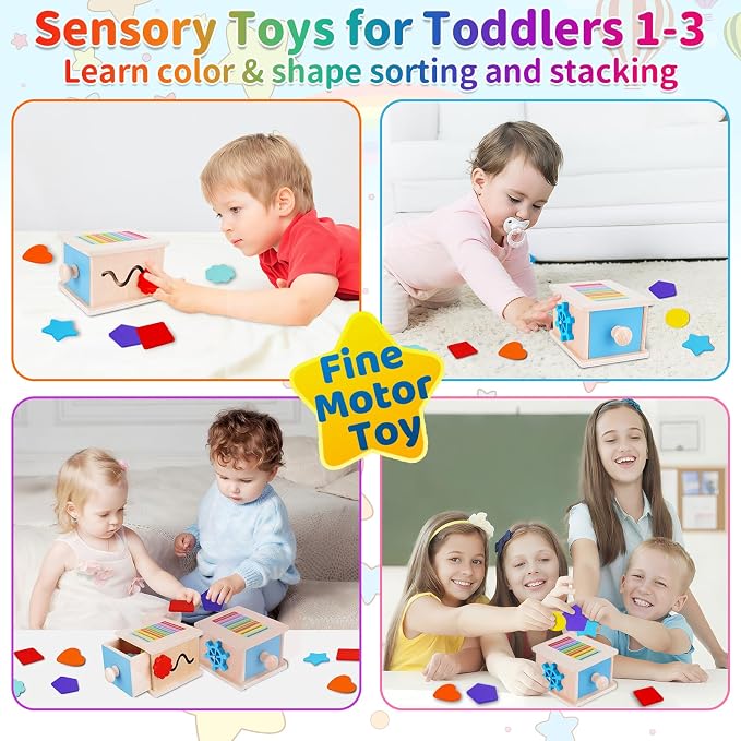 FCSONU Montessori Sorting Box Toys for Toddlers 1-3, Fine Motor Skills Toys | 3in1 Learning Color Sorting Toys Sensory Toys, Shape Sorter | Coin Box Toy, Easter Christmas Birthday Gifts for Boys Girls