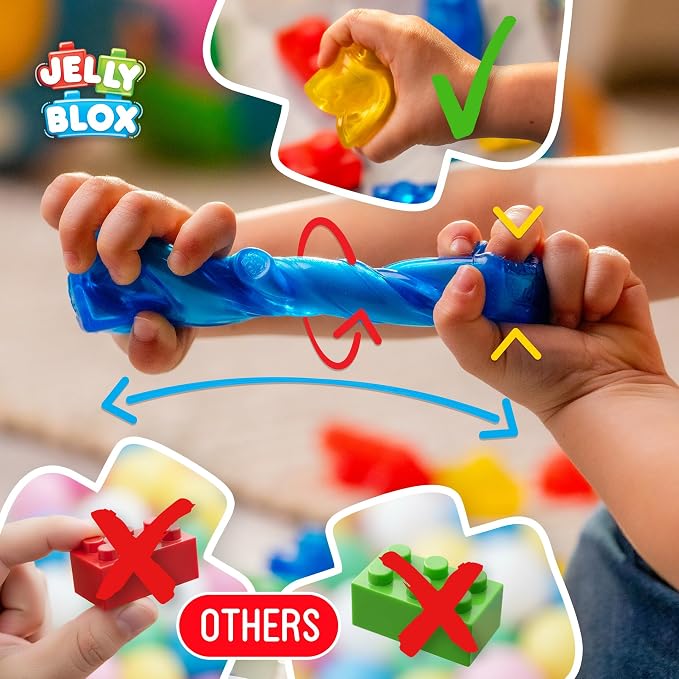 Jelly Blox Stash 'N Stack 2-in-1 Storage Case | Toddler & Preschool | Building Blocks Kids Can Squeeze, Stretch, Squish | MESH ACCREDITED | Safety Tested & Ouch-Free | Sensory Play for Ages 2+