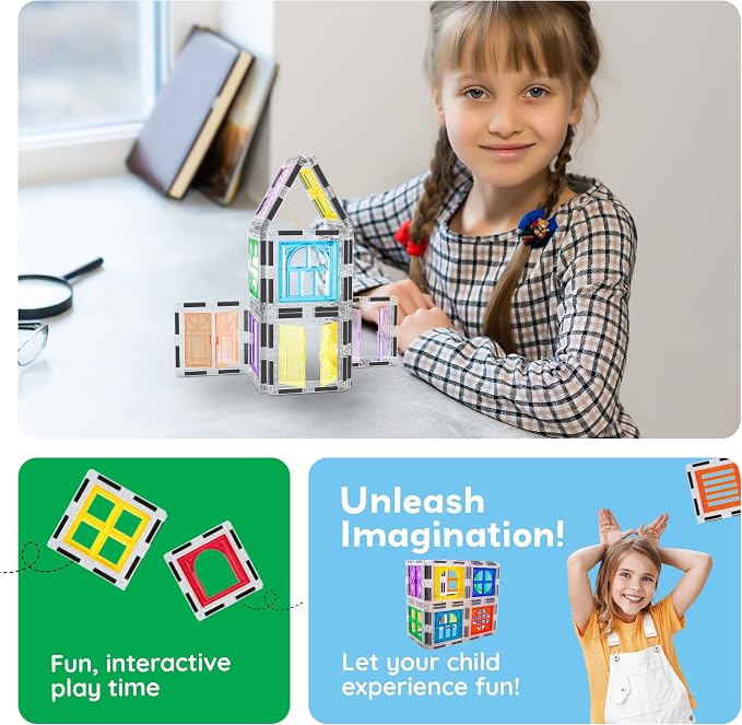 PicassoTiles Window and Door Clip On Magnetic Blocks Magnet Tiles Magnets Building Tile Construction Toy Set STEM Education Toys Learning Kit Stacking Block Playset Boys & Girls Age 3+ PT30