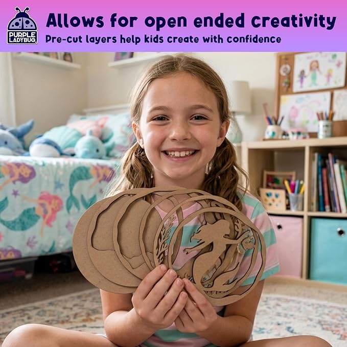 Mermaid 3D Painting Kit - Wooden Painting Crafts for Kids - Craft Kits for Girls Ages 8-12, DIY Crafts Paint Set Art Projects - Arts and Crafts for Girl 6 7 9 11 - Girls Birthday Gifts Age 8-10