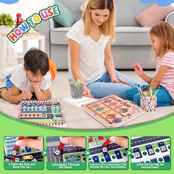 wakeInsa 2 in 1 Magnetic Color and Number Maze,Montessori Toy for 3-6 Years Old,Wooden Magnet Balls Puzzles,Toddler Busy Board Game,Preschool Learning Activities,Christmas & Birthday Gift for Kids
