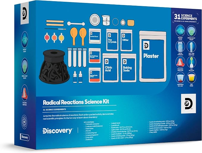 Discovery Radical Reactions Science Kit - 31 Experiments STEM Lab for Kids| DIY Activity Set with Chemistry Tools, Volcano Mold, Instant Snow| Educational Learning Toy| Gift for Boys Girls| Ages 8+