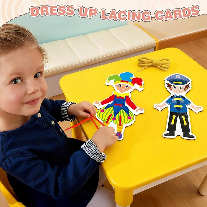 18PCS Dress Up Lacing Card | Girl Montessori Toys Sewing Kits for Kids | Fine Motor Skills Toy for Preschool, Learning Activities Kindergarten Toys,Classroom Supplies