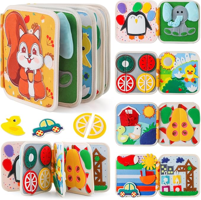 Montessori Busy Book for Toddlers 1-3 – Soft Felt Quiet Book for Sensory & Fine Motor Skills